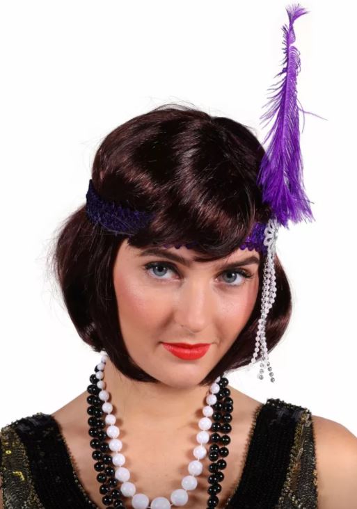 verkoop - attributen - Themafeest - Charleston hoofdband met pluim paars